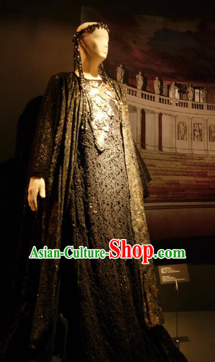 Traditional Greek Stage Performance Costume Ancient Greek Queen Black Dress for Women