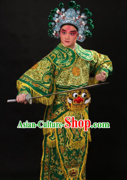 Professional Chinese Beijing Opera Takefu Costume Traditional Peking Opera Warrior Green Clothing for Adults