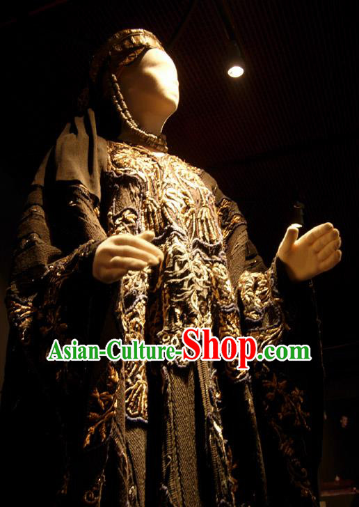 Traditional Greek Stage Performance Costume Ancient Greek Peplos Queen Black Dress for Women