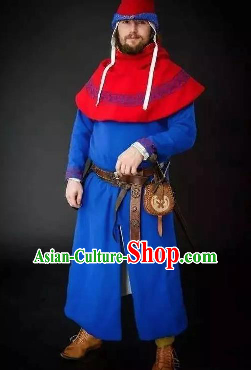 Traditional Roman Male Costume Ancient Rome Warrior Blue Toga Clothing for Men