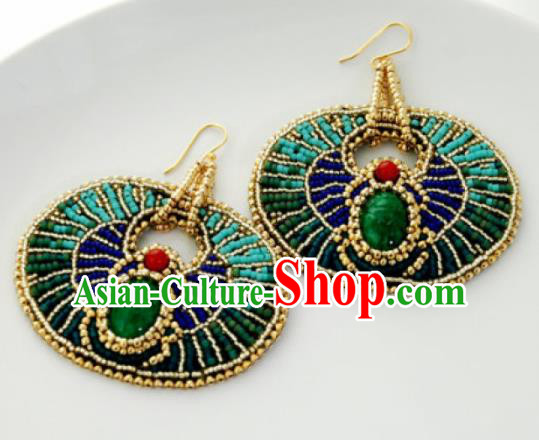 Traditional Egyptian Jewelry Accessories Ancient Egypt Green Gem Earrings for Women