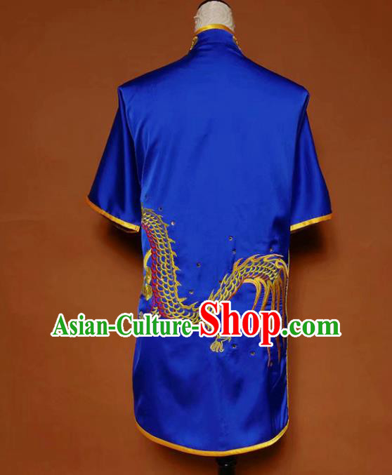 Top Kung Fu Competition Costume Group Martial Arts Gongfu Training Blue Uniform for Men