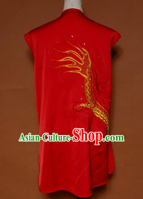 Top Kung Fu Group Competition Costume Martial Arts Wushu Training Embroidered Dragon Red Uniform for Men