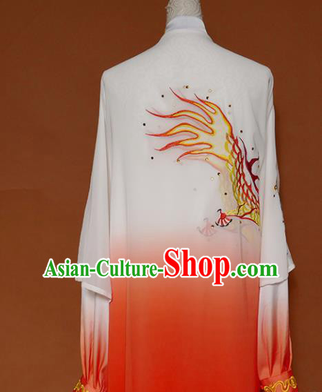 Top Grade Kung Fu Costume Martial Arts Training Tai Ji Embroidered Dragon Orange Uniform for Adults