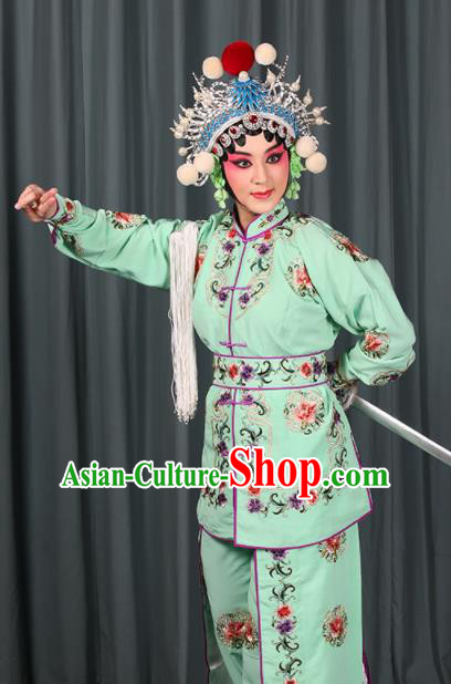 Professional Chinese Traditional Beijing Opera Blues Magic Warriors Green Costume for Adults