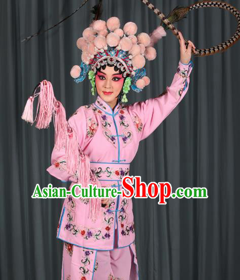 Professional Chinese Traditional Beijing Opera Blues Magic Warriors Pink Costume for Adults