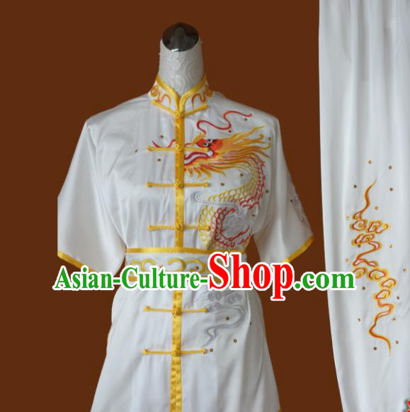 Top Grade Kung Fu Embroidered Dragon Costume Chinese Martial Arts Training Tai Ji Uniform for Adults