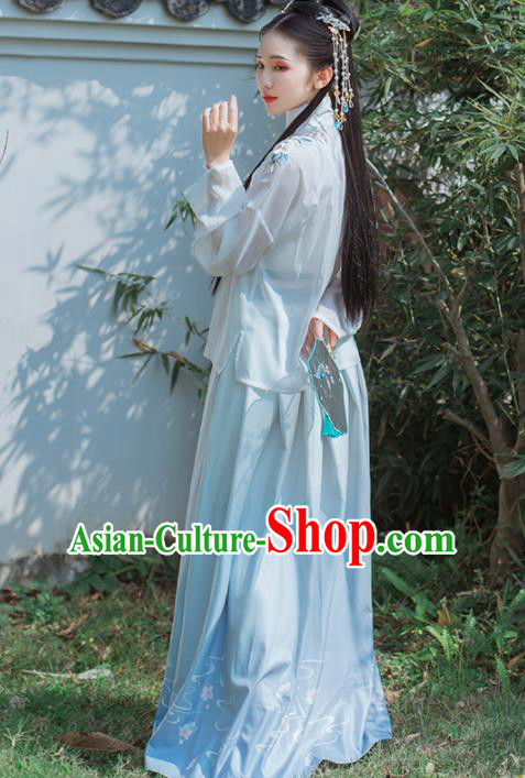 Chinese Traditional Embroidered Hanfu Dress Ancient Ming Dynasty Young Lady Historical Costume for Women