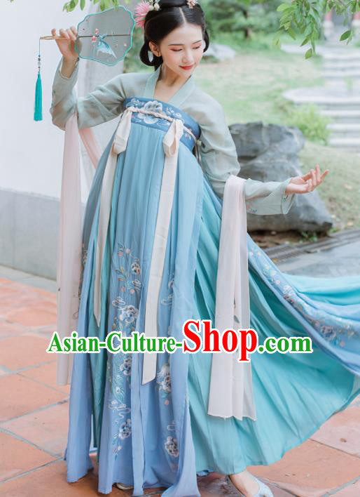 Chinese Traditional Princess Embroidered Hanfu Dress Ancient Tang Dynasty Palace Lady Historical Costume for Women