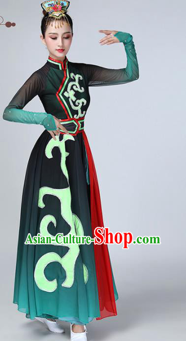 Chinese Traditional Ethnic Stage Performance Dance Costume Classical Dance Green Dress for Women