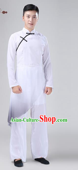 Chinese Traditional National Stage Performance Costume Classical Dance White Clothing for Men