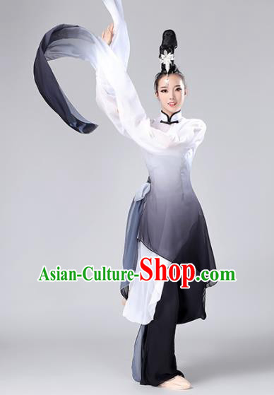 Chinese Traditional Classical Dance Gradient Black Dress Stage Performance Umbrella Dance Costume for Women