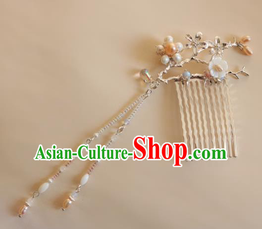 Chinese Ancient Handmade Pearls Tassel Hair Comb Traditional Classical Hair Accessories for Women