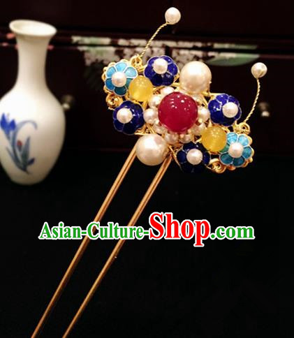 Chinese Ancient Handmade Palace Blueing Butterfly Hairpins Traditional Classical Hair Accessories for Women