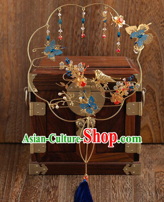 Chinese Traditional Handmade Palace Fans Classical Wedding Blueing Fans for Women