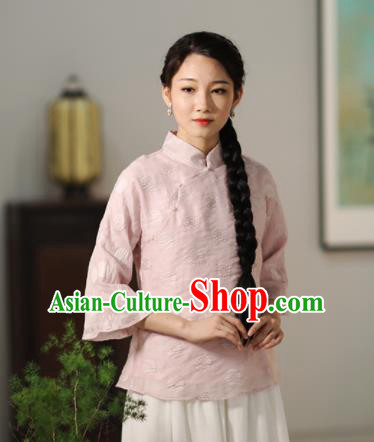 Chinese National Costume Traditional Classical Cheongsam Pink Blouse for Women