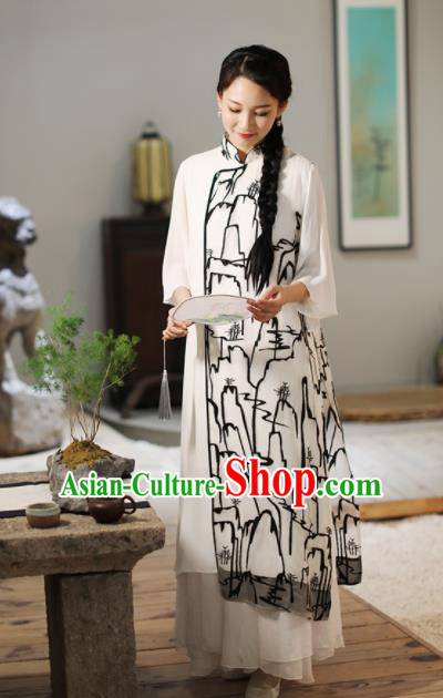 Chinese National Costume Traditional Classical Cheongsam White Qipao Dress for Women