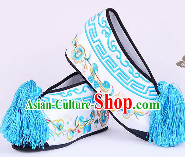 Professional Chinese Beijing Opera Actress Shoes Ancient Princess White Embroidered Shoes for Women
