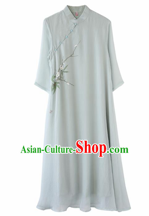 Chinese National Costume Traditional Cheongsam Classical Printing Plum Blossom Qipao Dress for Women