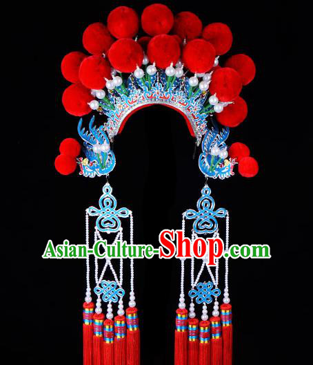 Chinese Beijing Opera Imperial Consort Hair Accessories Ancient Palace Red Phoenix Coronet for Women