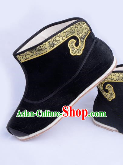 Professional Chinese Beijing Opera Takefu Shoes Ancient Black Boots for Men