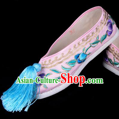 Professional Chinese Beijing Opera Princess Shoes Ancient Peri Pink Embroidered Shoes for Women