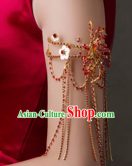Top Grade Chinese Handmade Wedding Bracelet Bride Red Tassel Arm Accessories for Women