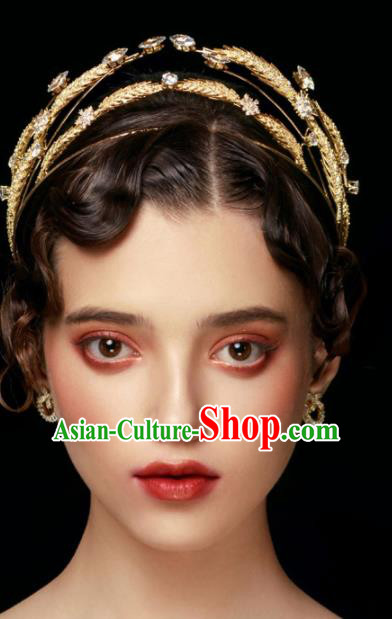 Top Grade Handmade Wedding Golden Wheat Royal Crown Bride Hair Accessories for Women