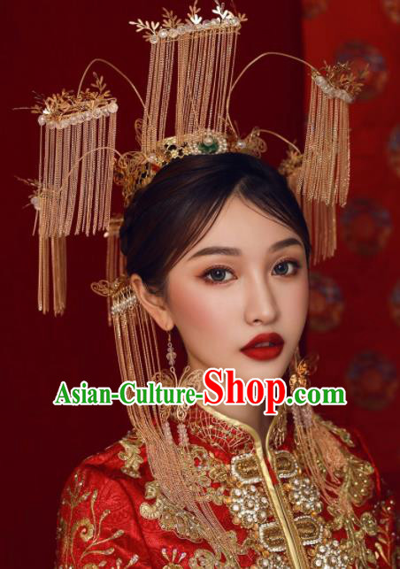 Top Grade Chinese Ancient Bride Hairpins Tassel Phoenix Coronet Traditional Hair Accessories Headdress for Women