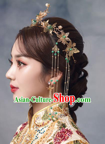 Chinese Ancient Bride Butterfly Phoenix Coronet Hairpins Traditional Wedding Hair Accessories for Women