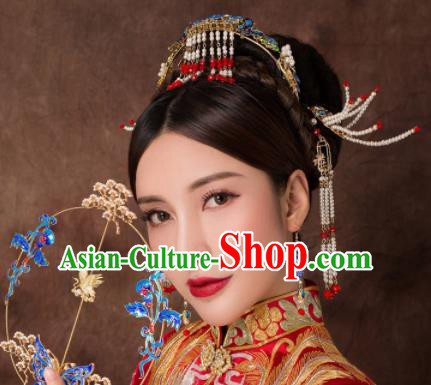 Chinese Ancient Palace Beads Phoenix Hairpins Traditional Hair Accessories Headdress for Women