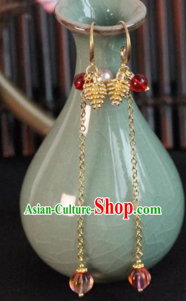 Chinese Handmade Golden Grape Earrings Traditional Ancient Palace Ear Accessories for Women