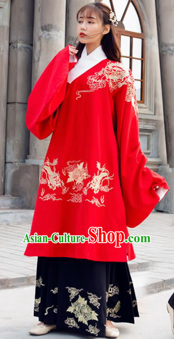 Traditional Chinese Ancient Ming Dynasty Nobility Lady Red Embroidered Replica Costume for Women