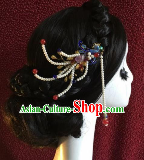 Top Grade Chinese Ancient Bride Wedding Cloisonne Phoenix Hairpins Tassel Step Shake Traditional Hair Accessories Headdress for Women