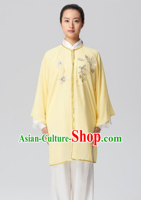 Chinese Traditional Kung Fu Tai Chi Costume Martial Arts Competition Embroidered Yellow Clothing for Women