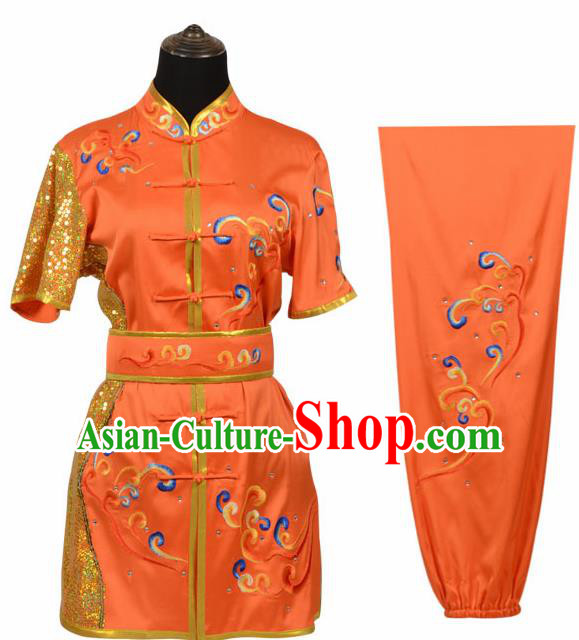 Chinese Traditional Kung Fu Orange Costume Martial Arts Tai Ji Competition Clothing for Women