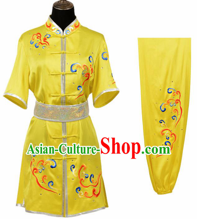 Chinese Traditional Kung Fu Yellow Costume Martial Arts Tai Ji Competition Clothing for Women