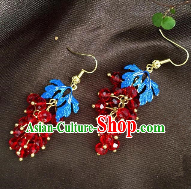 Chinese Handmade Hanfu Red Beads Earrings Traditional Ancient Palace Ear Accessories for Women