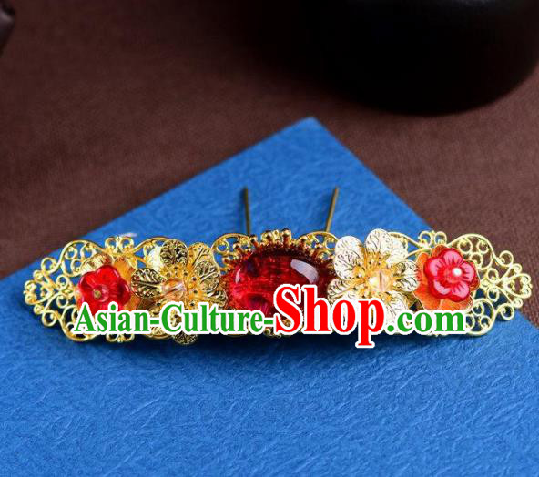 Handmade Chinese Ancient Princess Red Glass Hairpins Traditional Hair Accessories Headdress for Women