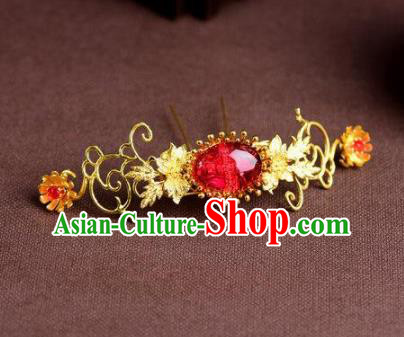 Handmade Chinese Ancient Princess Red Hairpins Traditional Hair Accessories Headdress for Women
