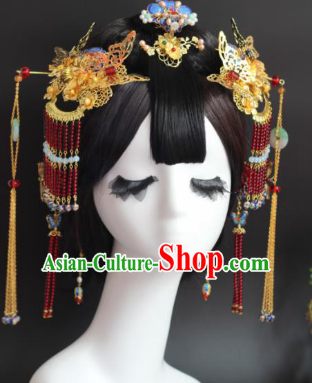 Handmade Chinese Ancient Princess Hairpins Blueing Phoenix Coronet Traditional Hair Accessories Headdress for Women