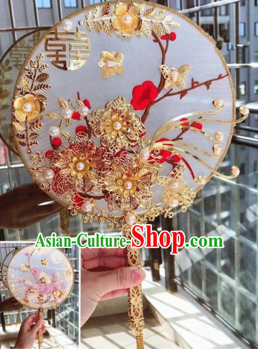Chinese Handmade Bride Silk Palace Fans Wedding Accessories Classical Round Fan for Women