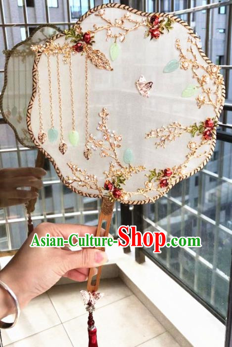 Chinese Handmade Bride Pomegranate Palace Fans Wedding Accessories Classical Round Fan for Women