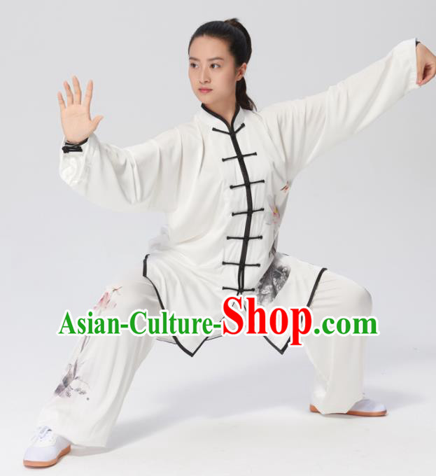 Chinese Traditional Tai Chi Group Ink Painting Lotus Costume Martial Arts Kung Fu Competition Clothing for Women