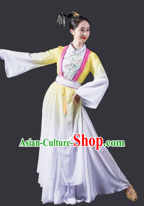 Chinese Traditional Classical Dance Costume Flying Dance Umbrella Dance Yellow Dress for Women