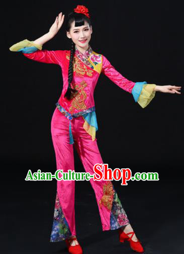 Chinese Traditional Folk Dance Fan Dance Pink Clothing Group Yangko Dance Stage Performance Costume for Women