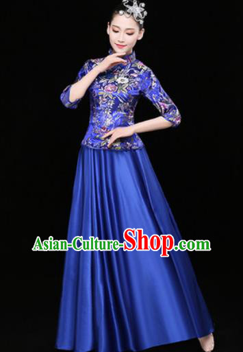 Chinese Traditional Chorus Modern Dance Royalblue Dress Opening Dance Stage Performance Costume for Women