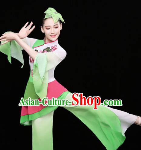 Chinese Traditional Fan Dance Green Clothing Group Yangko Dance Folk Dance Stage Performance Costume for Women