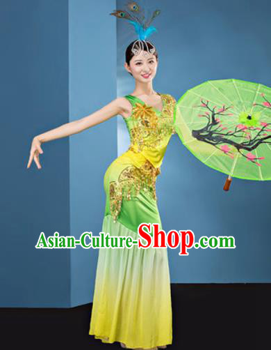 Traditional Chinese Dai Nationality Folk Dance Yellow Dress National Ethnic Peacock Dance Costume for Women