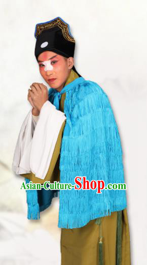 Chinese Traditional Peking Opera Blue Coir Raincoat Classical Beijing Opera Costume for Men